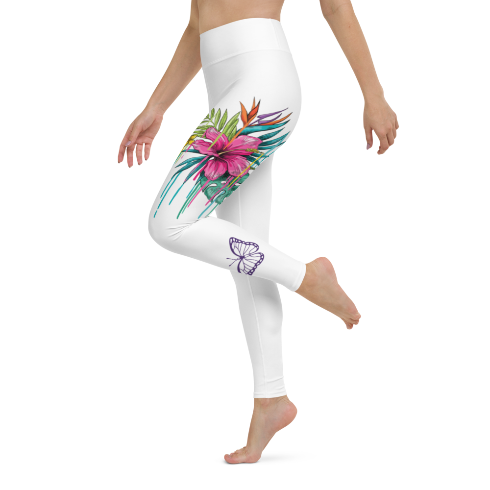 Yoga Leggings - Pink Hibiscus